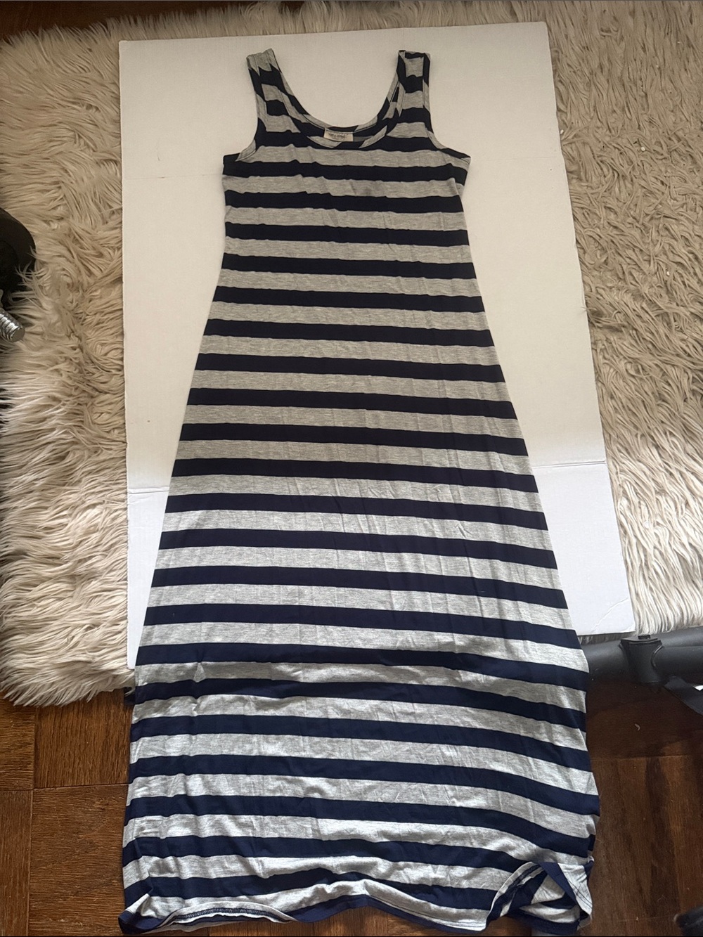 love You Already Maternity Striped  Navy and Grey Sleeveless Maxi Dress sz small